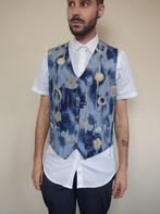 Vintage gilet / waistcoat - print - blauw - XXL, Kleding | Heren, Overhemden, Gedragen, Blauw, Overige halswijdtes, Ophalen of Verzenden