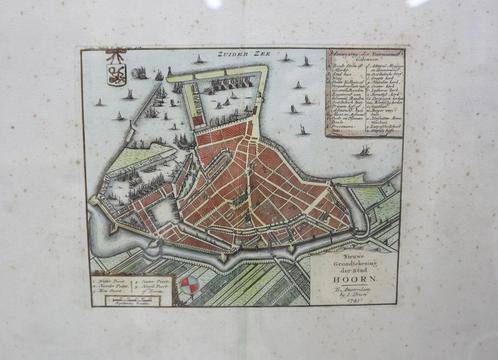 Antieke gravures stadsplattegrond Hoorn Tirion 1743, Antiek en Kunst, Kunst | Etsen en Gravures, Ophalen of Verzenden