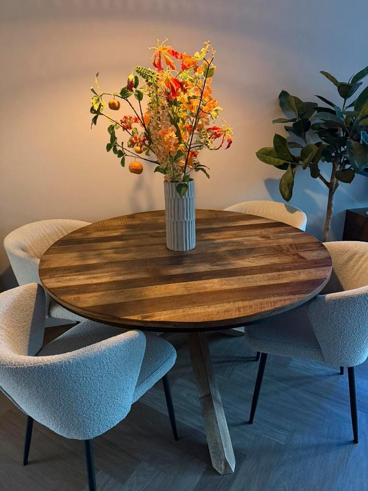 Ronde eettafel van dBodhi., Huis en Inrichting, Tafels | Eettafels, Zo goed als nieuw, 100 tot 150 cm, Rond, Teakhout, Ophalen of Verzenden