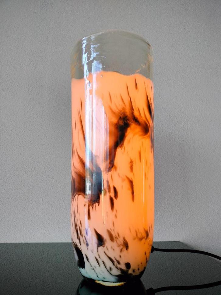 Glas Design Tafellamp Lamp Zwart Wit Transparant 1980, Huis en Inrichting, Lampen | Tafellampen, Zo goed als nieuw, Minder dan 50 cm