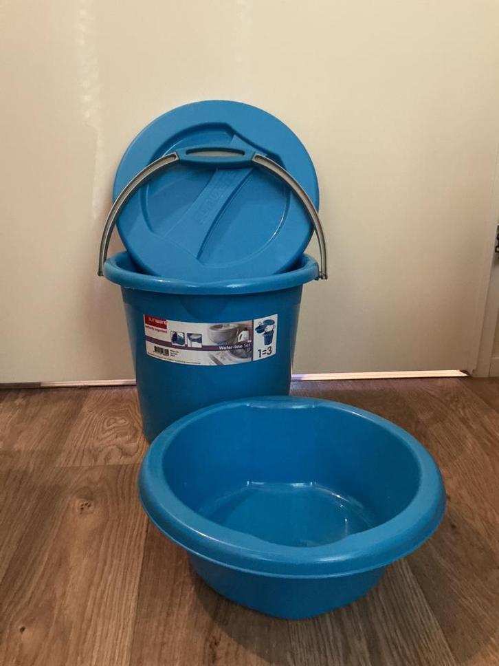 Blauwe emmer set met deksel, Huis en Inrichting, Emmers, Gebruikt, Kunststof, Met deksel, Ophalen of Verzenden