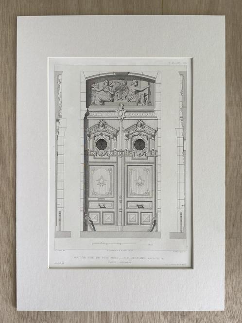1877, Originele Gravure - Haussmann Deur Architectuur Parijs, Antiek en Kunst, Kunst | Etsen en Gravures, Verzenden