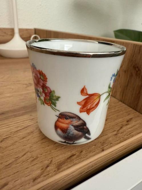 Vintage porseleinen botanisch waxinelichthouder roodborst., Antiek en Kunst, Antiek | Kandelaars, Overige materialen, Ophalen of Verzenden