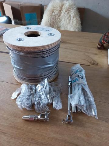 Kabel rvs 4,0mm, 90m lang, 8x eindstuk, 4x spanner  beschikbaar voor biedingen