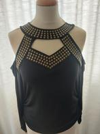 Zwart shirt met gouden studs, cold shoulder, Ophalen of Verzenden, Zo goed als nieuw, Zwart, Lange mouw