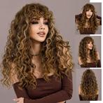 Pruik lang haar met prachtige wilde krullen bruin blondmix, Verzenden, Nieuw, Pruik of Haarverlenging