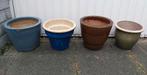 Te koop: 4 kleurrijke bloempotten, Ophalen, Gebruikt, Rond, Tuin