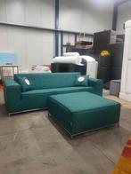 Uitverkoop! Montèl bank petrol blauw met poef 60% korting, Ophalen of Verzenden, Zo goed als nieuw, Vierpersoons of meer