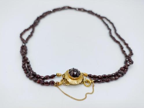 Granaten ketting met gouden slot, 50 cm, Sieraden, Tassen en Uiterlijk, Antieke sieraden, Ketting, Goud, Verzenden
