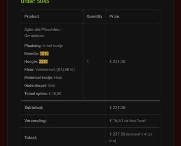 Plisse hordeur geruisloos 1010mm b x 2230mm h beschikbaar voor biedingen