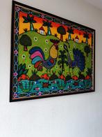 Kleurrijk Schilderij met Hanen en Landschap, Antiek en Kunst, Kunst | Schilderijen | Klassiek, Ophalen of Verzenden