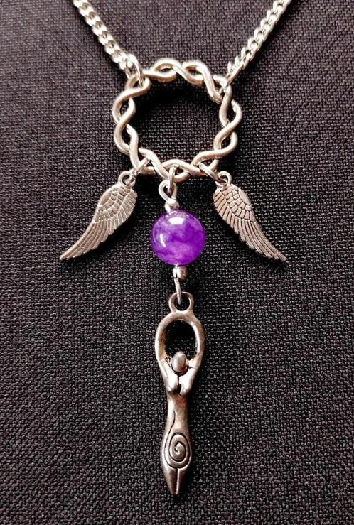 hanger maangodin angel wings amethist, Sieraden, Tassen en Uiterlijk, Kettinghangers, Steen of Mineraal, Paars, Overige voorstellingen