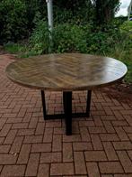 Visgraat tafel Ø119,7 x 76cm - gerestaureerd, Robuuste houten tafel, Rond, Nieuw, Ophalen of Verzenden