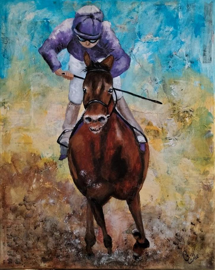 Schilderij Ruiter met paard, Antiek en Kunst, Kunst | Schilderijen | Modern, Ophalen of Verzenden