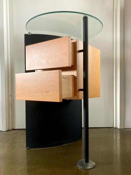 ladenkastje/tafeltje - Metaform - postmodern, Huis en Inrichting, Tafels | Bijzettafels, Gebruikt, Rond, Minder dan 55 cm, Glas