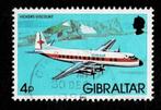 postzegel 442 Gibraltar vliegtuig Vickers Viscount 800, Ophalen of Verzenden, Overige landen, Gestempeld