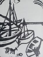 Houtsnede prent met boten, Antiek en Kunst, Ophalen of Verzenden