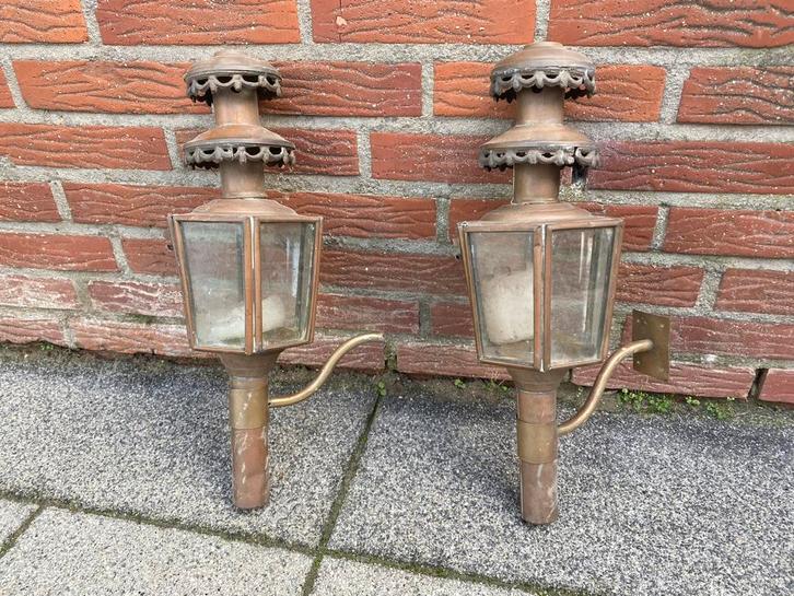 Twee koperen koetslampen, Antiek en Kunst, Antiek | Lampen, Ophalen