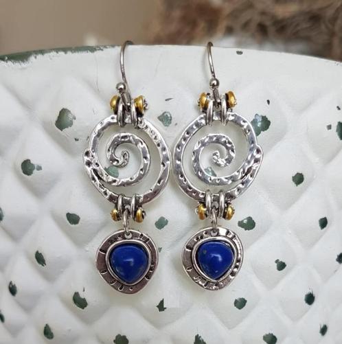 Vintage gehamerde oorbellen, Sieraden, Tassen en Uiterlijk, Oorbellen, Nieuw, Hangers, Overige materialen, Zilver, Verzenden