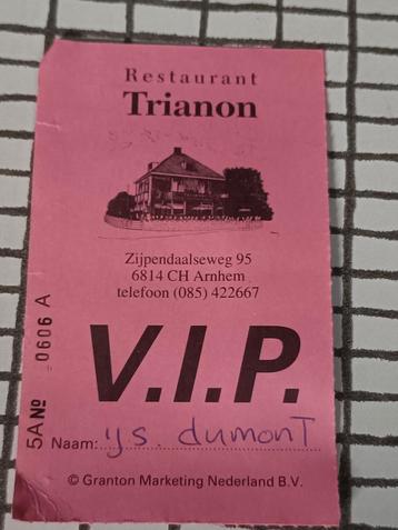 Oude VIP Kaart Restaurant Trianon Arnhem beschikbaar voor biedingen