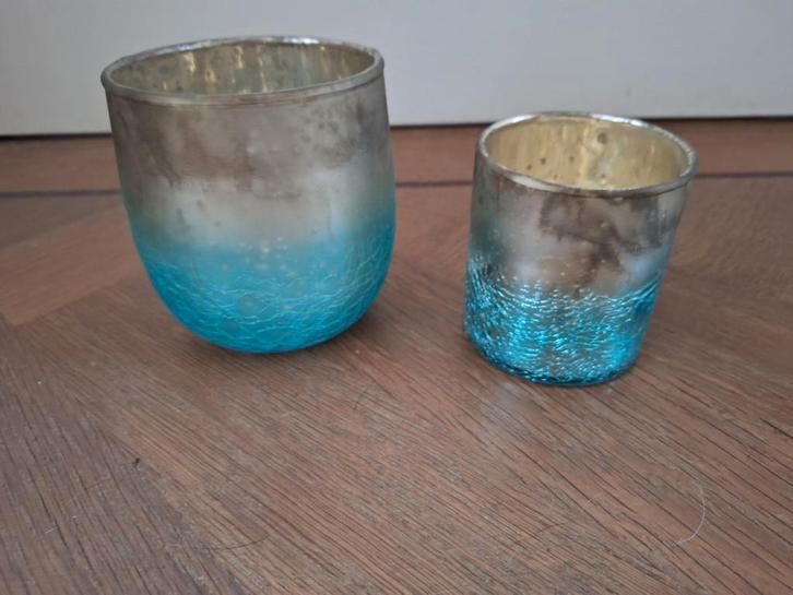 Twee windlichtjes Ibiza stijl, Huis en Inrichting, Woonaccessoires | Kandelaars en Kaarsen, Zo goed als nieuw, Minder dan 25 cm