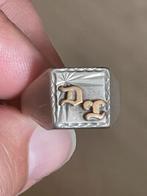 Antiek zilveren ring initialen D T 14 karaat goud, Ophalen of Verzenden, Goud, Ring