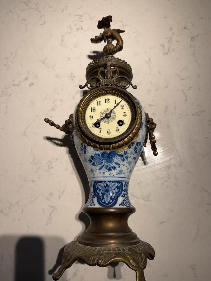 Antieke Franse Penduleklok - Faience & Brons - Ca. 1880-1900, Antiek en Kunst, Antiek | Klokken, Ophalen of Verzenden