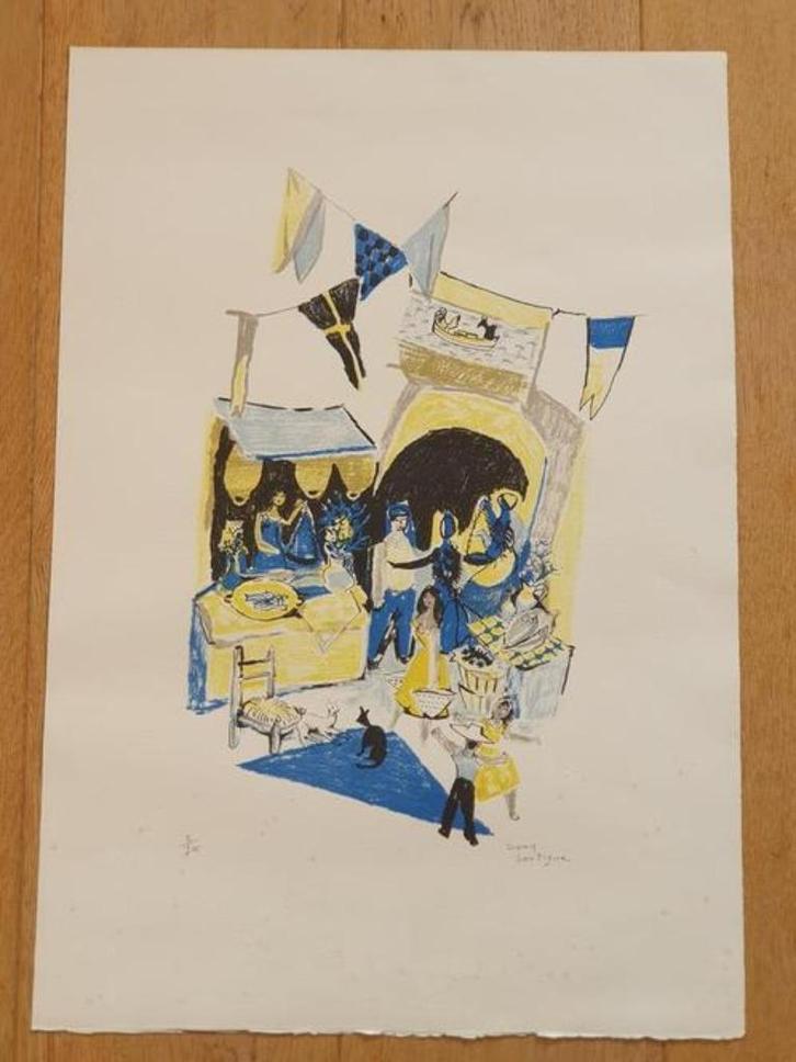 Dany Lartigue (1921-2017) litho de markt Le Marché, Antiek en Kunst, Kunst | Litho's en Zeefdrukken, Ophalen