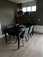 Massief houten eetkamertafel zwart verlengbaar, Huis en Inrichting, Tafels | Eettafels, Ophalen, 200 cm of meer, Zo goed als nieuw