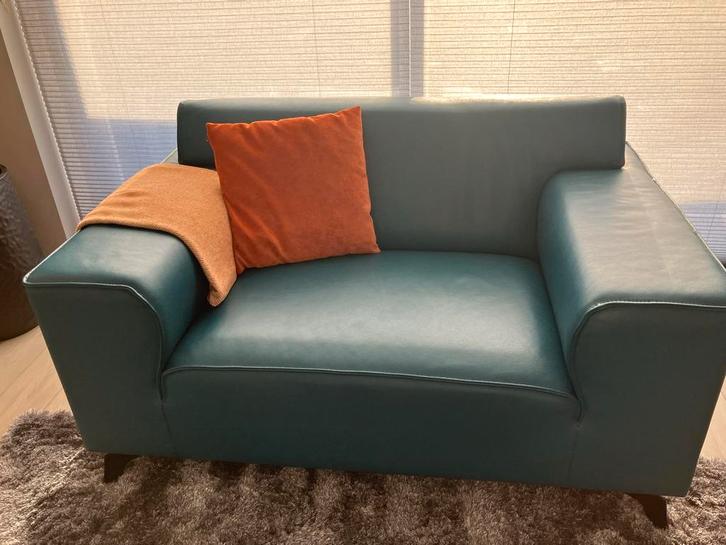 Lederen Loveseat - Petrol Kleur, Huis en Inrichting, Fauteuils, Gebruikt, Leer, 75 tot 100 cm, Ophalen