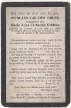 Nicolaas van den Broek 1854 + 1922 Leende, 68 jr, Verzamelen, Verzenden, Bidprentje