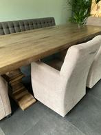 4 Gecapitonneerde Eetkamerstoelen Taupe/Beige, Huis en Inrichting, Stoelen, Ophalen, Gebruikt, Overige kleuren, Landelijk