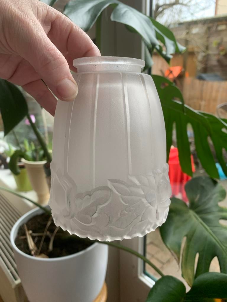 Vintage Art Deco Lampenkap Glas, Wit, Rond, Ophalen of Verzenden, Zo goed als nieuw