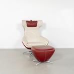 1x Leolux Caruzzo Fauteuil & Voetenbank Wit/Rood - Leer, Huis en Inrichting, 75 tot 100 cm, Ophalen of Verzenden, Zo goed als nieuw