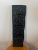 Antiek Mid Century paneel ebbenhout hout strijders paard hel, Antiek en Kunst, Ophalen of Verzenden