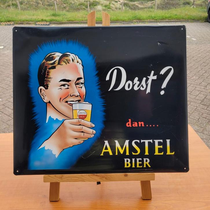 Vintage Amstel Bier Metalen Reclamebord, Antiek en Kunst, Antiek | Emaille, Ophalen