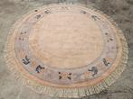 Handgeknoopt oosters rond wol Nepal tapijt pink 200x200cm