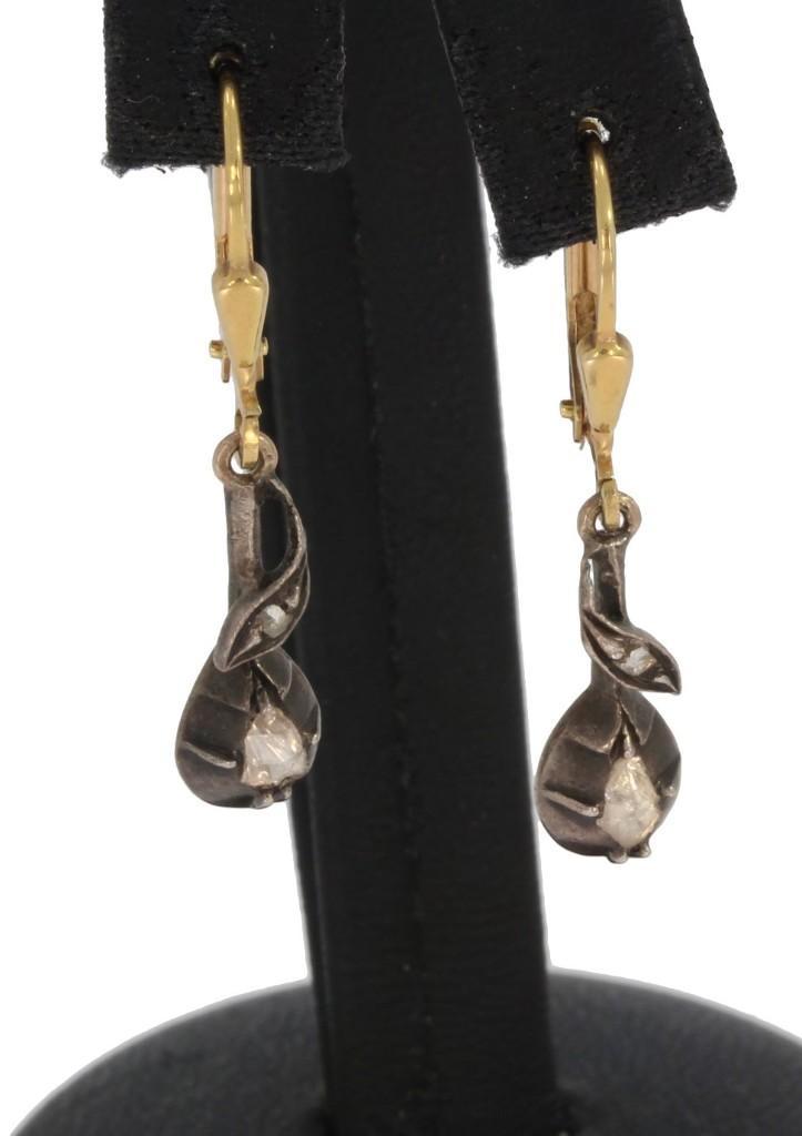 Roos diamant antiek set 14k gouden oorbellen dames zilver, Sieraden, Tassen en Uiterlijk, Antieke sieraden, Oorbellen, Goud, Met edelsteen