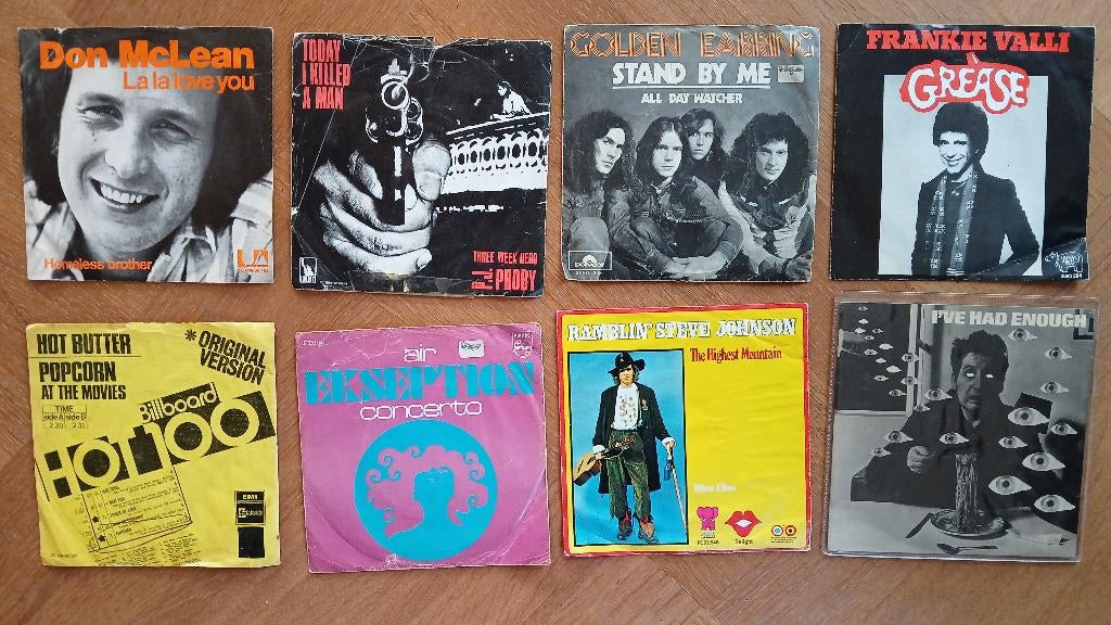8 singles, Don Mclean, Wings, Grease, Ekseption, Popcorn,, Cd's en Dvd's, Vinyl Singles, Ophalen of Verzenden, Gebruikt, Pop