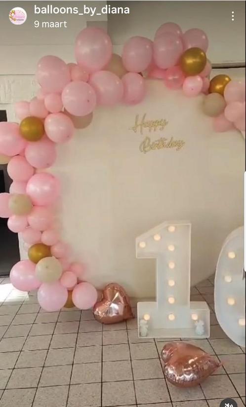 Ballonnenboog met 80 ballonnen €75 compleet, Hobby en Vrije tijd, Feestartikelen, Zo goed als nieuw, Versiering, Geboorte of Huwelijk