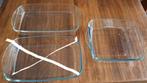 Glazen ovenschalen 1 van 18x28cm. 1 van 21x21cm. €1,00 p/st., Huis en Inrichting, Ophalen, Gebruikt