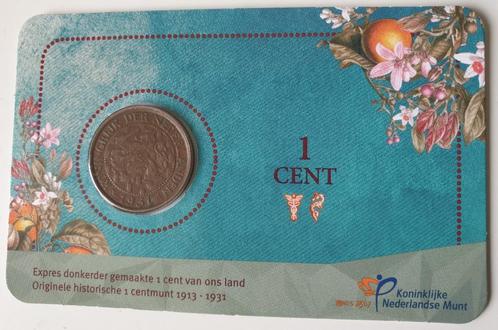 Wilhelmina 1 cent 1931 in coincard (zeldzaam jaartal), Postzegels en Munten, Munten | Nederland, Losse munt, 1 cent, Koningin Wilhelmina