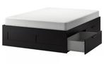 IKEA BRIMNES bedframe 140x200 met opberglades, Gebruikt, Twijfelaar, Bedbodem, 200 cm