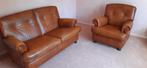 Leren bank met fauteuil in uitstekende staat, Ophalen, Gebruikt, 150 tot 200 cm, Driepersoons