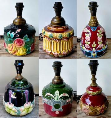 6x Antieke Majolica Lamp Tafellamp Schemerlamp - Zie Omschr beschikbaar voor biedingen
