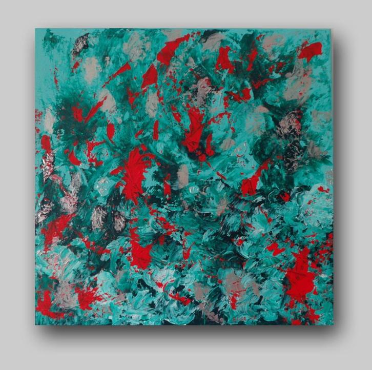 "Fantasy" in rood en groen, Huis en Inrichting, Woonaccessoires | Schilderijen, Tekeningen en Foto's, Nieuw, Schilderij, 50 tot 75 cm