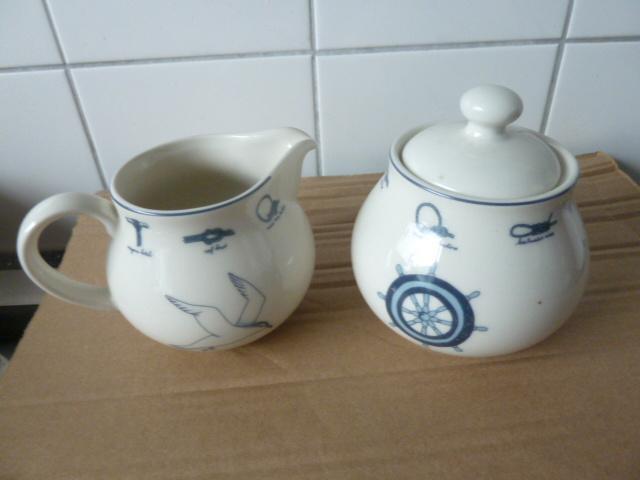Roomsetje Van Cleef - Nautisch - Melkkannetje /Suikerpotje, Huis en Inrichting, Keuken | Servies, Zo goed als nieuw, Overige typen