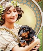 Uniek DACHSHUND TECKEL Alphonse Mucha Poster art nouveau, Antiek en Kunst, Verzenden