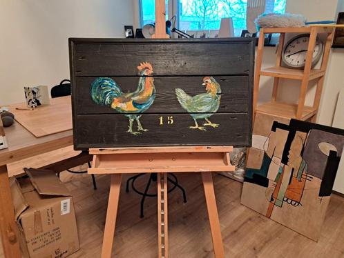 Leuk schilderij op houten paneel, 40x65 cm., Huis en Inrichting, Woonaccessoires | Schilderijen, Tekeningen en Foto's, Ophalen of Verzenden