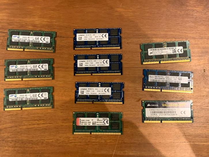 10 stuks 8GB DDR3l SODIMM laptop geheugen modules 15 euro ps, Computers en Software, RAM geheugen, Zo goed als nieuw, Laptop, 8 GB